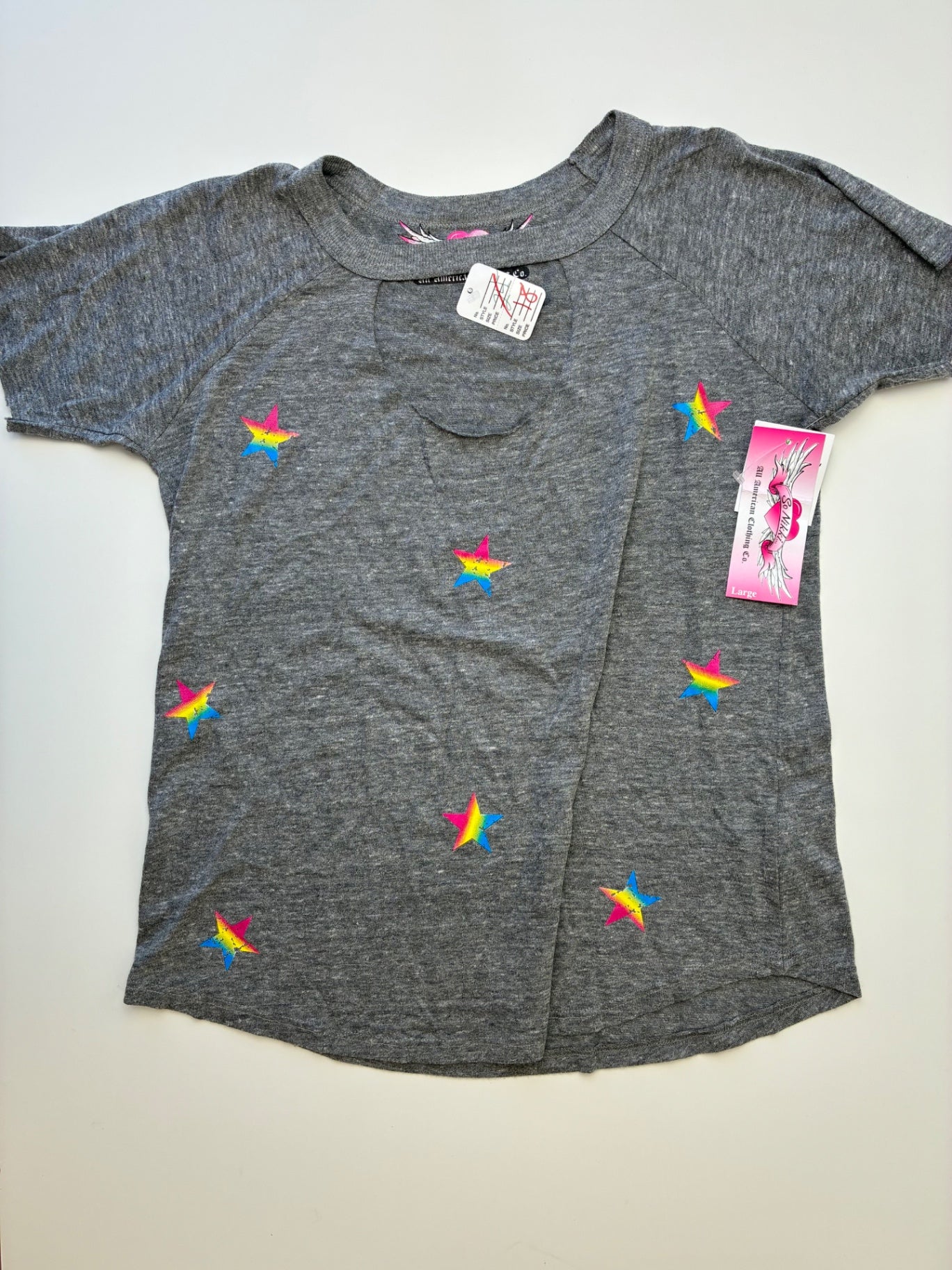 So Nikki T-Shirt - Gray Rainbow Stars + Cut Outs | size 14/16