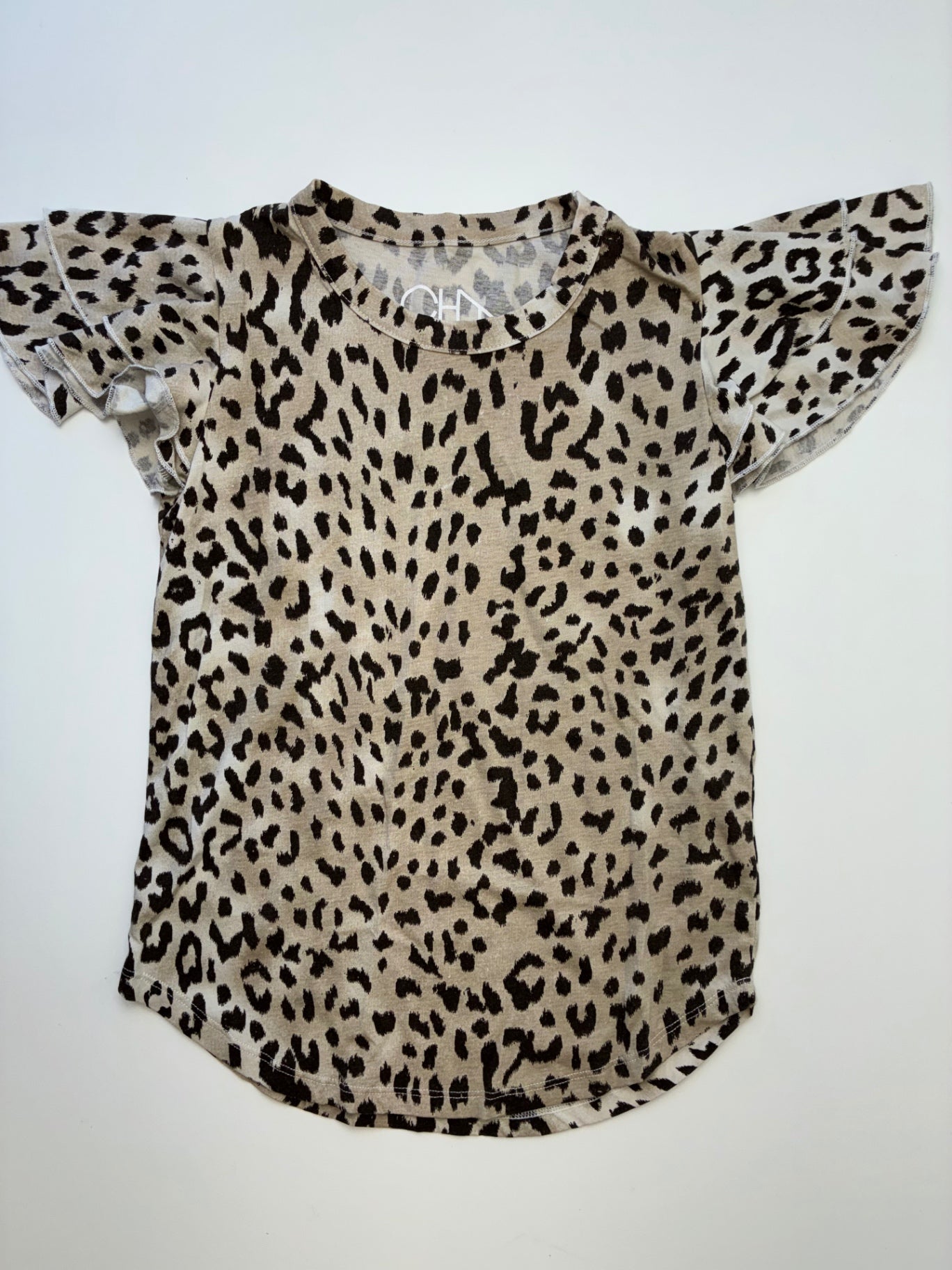 Chaser Shirt - Brown Animal Print Flutter Sleeve | size 12