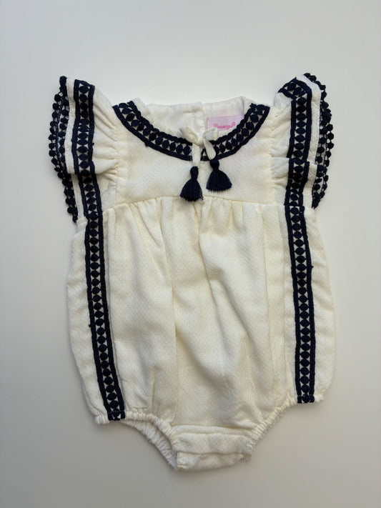 Tommy Bahama Onesie - Cream Navy Embroidery | size 6 - 9 Months
