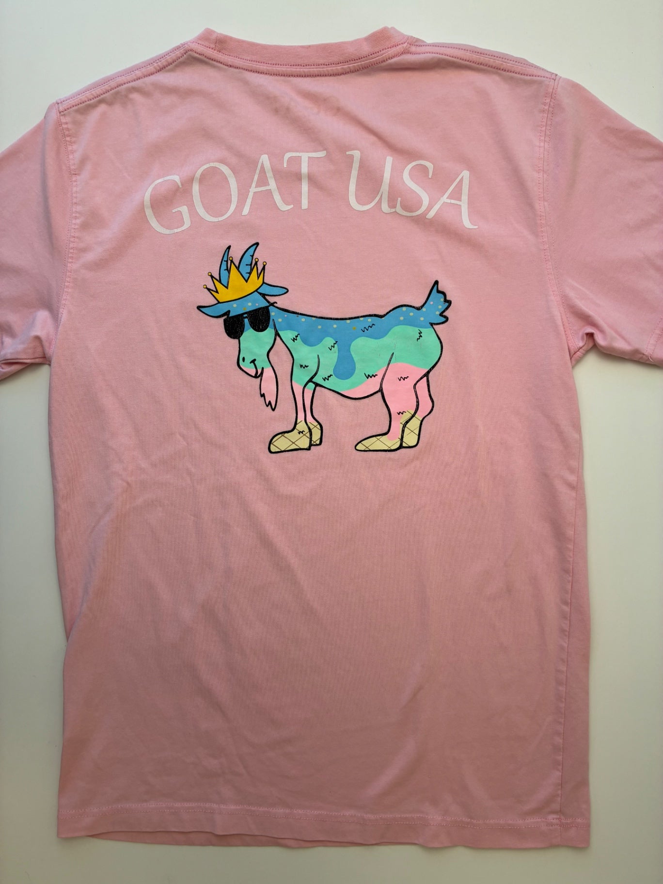 Goat USA T-Shirt - Pink Goat Graphic (Adult Size S) | size Women's S