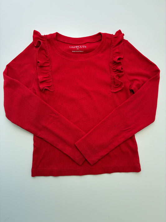 Crewcuts Long Sleeve T-Shirt - Red Ribbed Ruffle | size 4T/5T