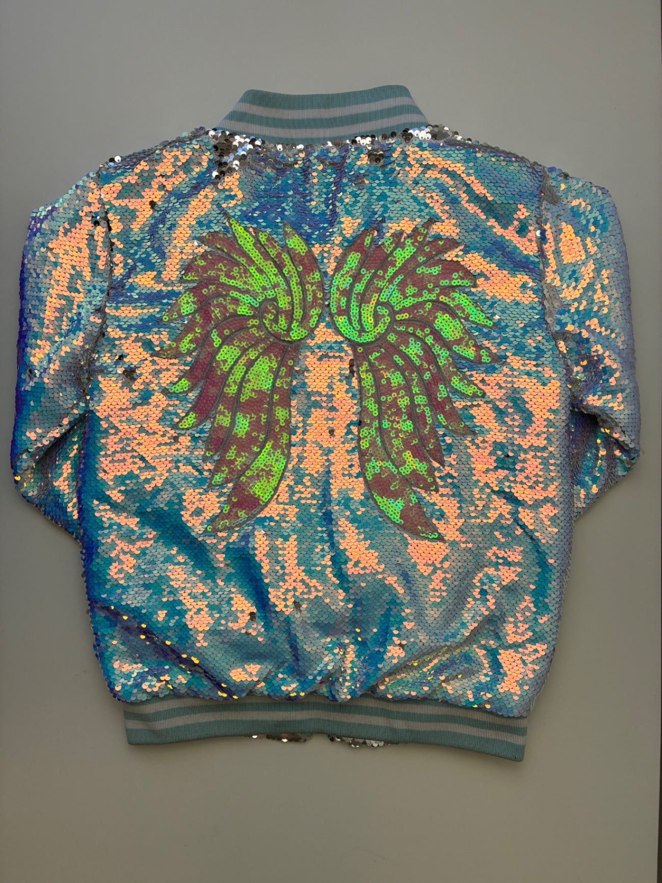 Lola & The Boys Jacket - Multicolor Sequin Angel Wings Bomber | size 10