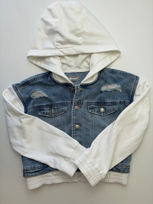 Tractr Jacket - Blue Layered Sweatshirt + Denim | size 8/10
