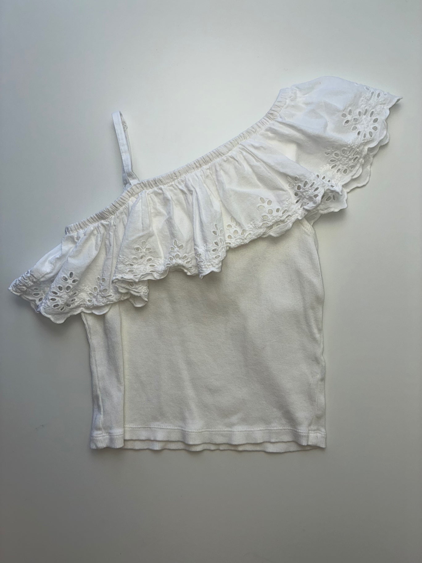 Gap Kids Shirt - White One Shoulder Eyelet Ruffle | size 10