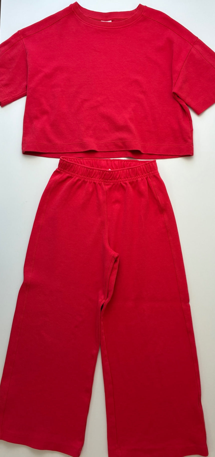 Zara 2 Piece Ensemble - Red Cropped T-Shirt + Wide Leg Pants | size 9/10