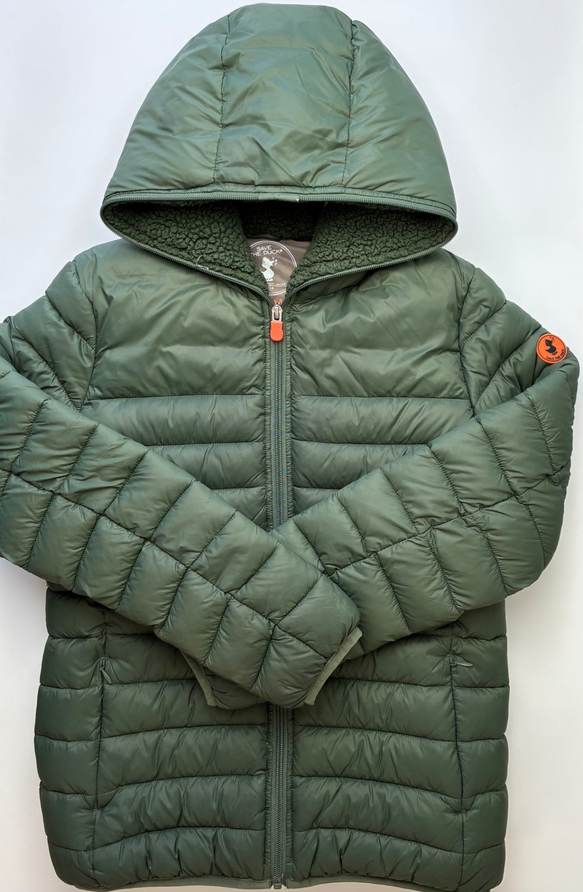 Save the Duck Coat - Green Sherpa Lined Ultra Light Jacket | size 14