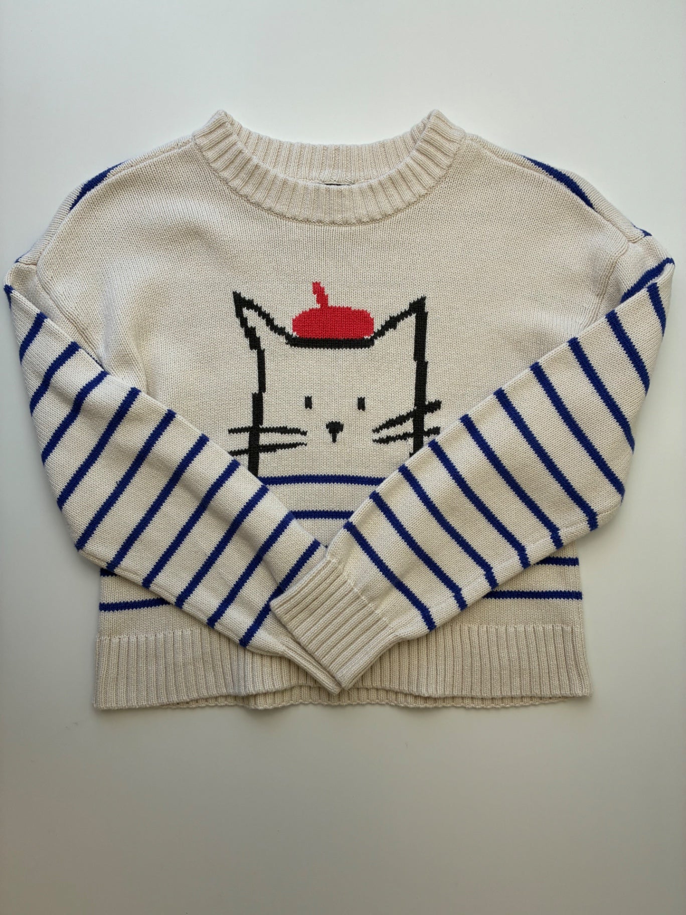Tea Sweater - Cream Cat + Stripes | size 6/7