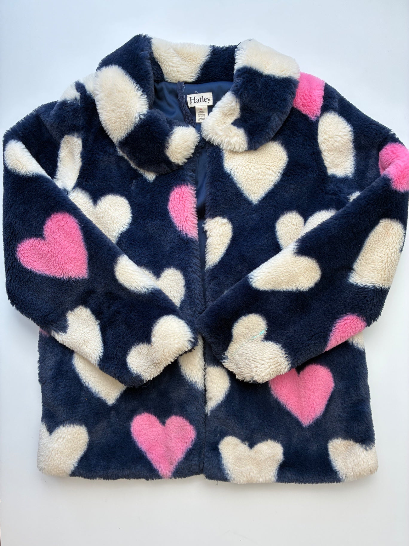 Hatley Jacket - Navy Blue Hearts Fur | size 8