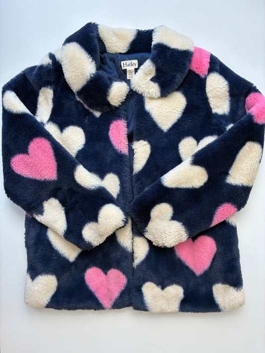 Hatley Jacket - Navy Blue Hearts Fur | size 8