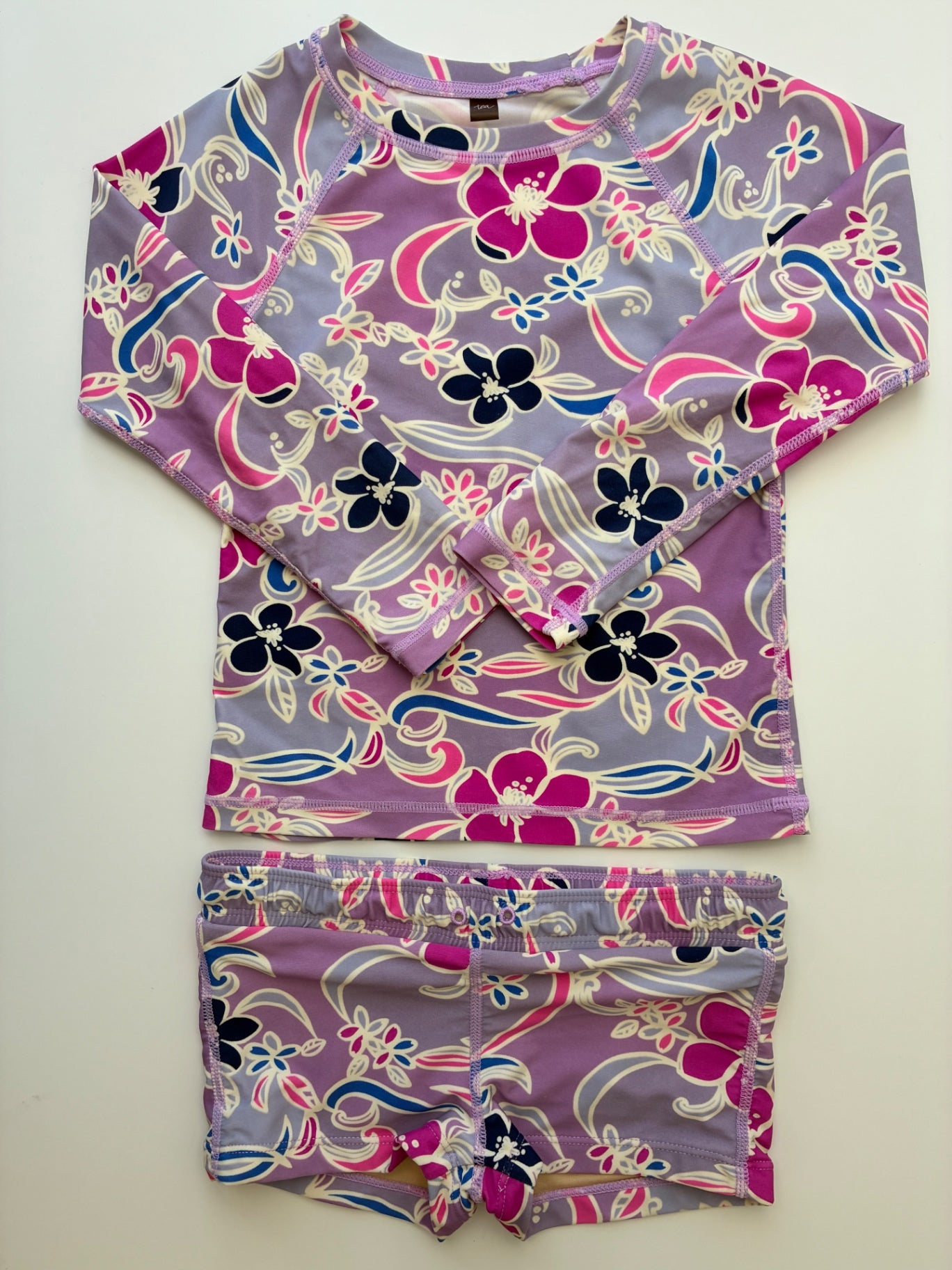 Tea Swimsuit - Purple Floral Rash Guard + Swim Shorts | size 5T