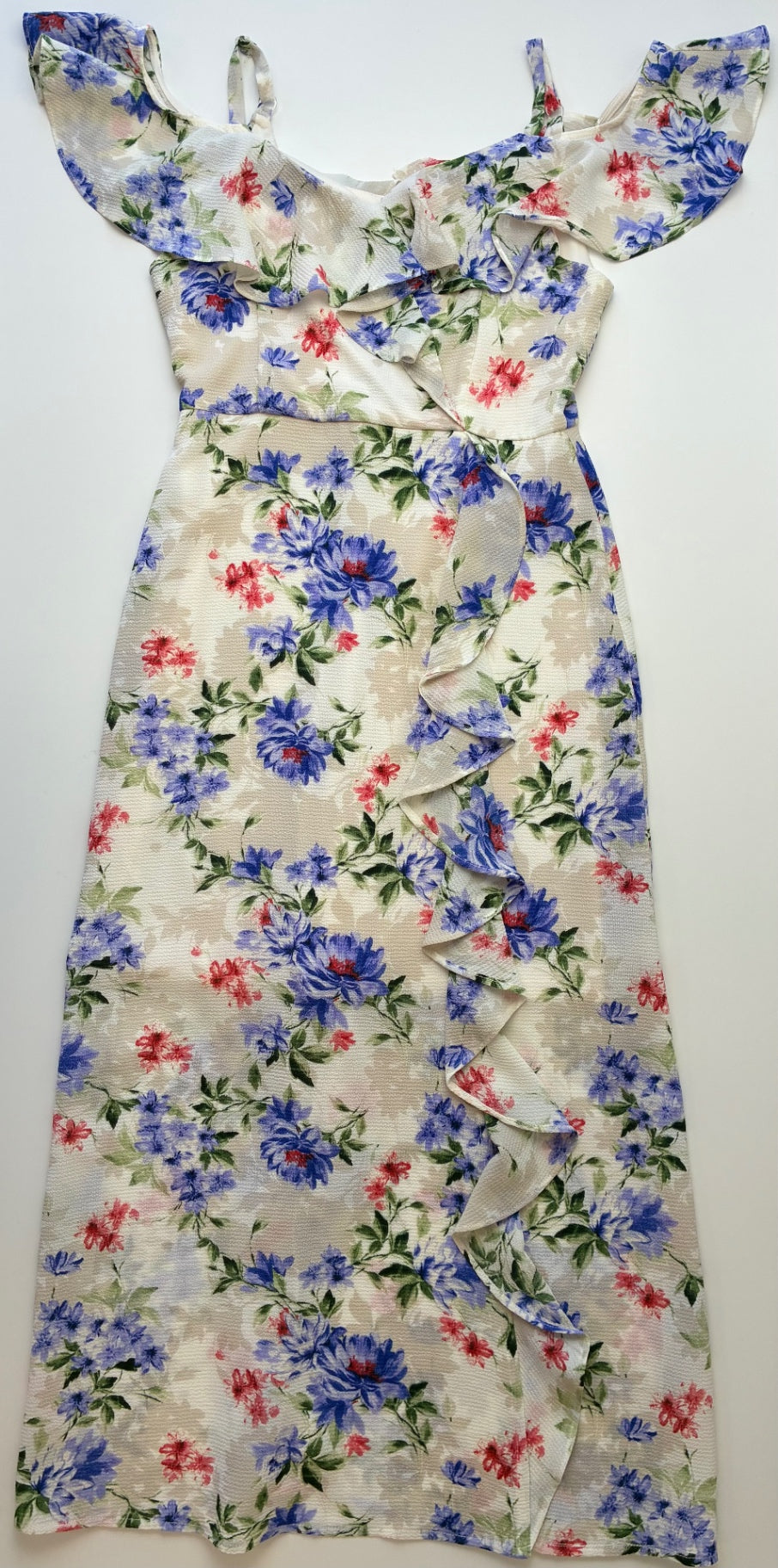Rare Editions Dress - Multicolor Floral Cold Shoulder Maxi | size 10