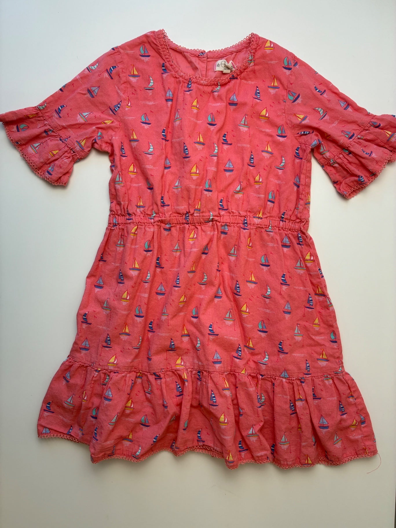 EGG New York Dress - Orange Sailboats 100% Cotton | size 7