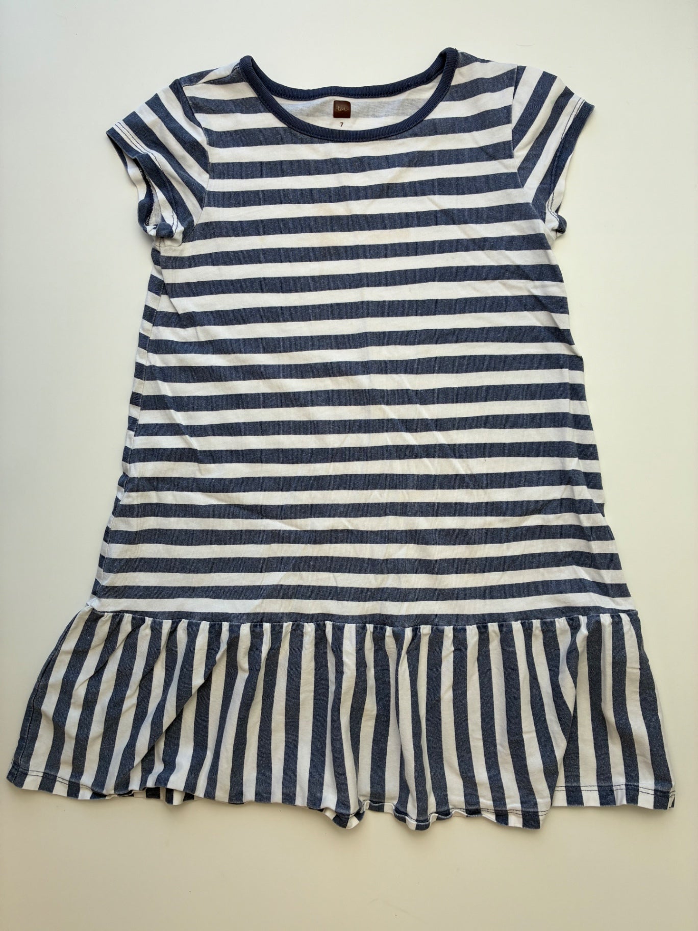 Tea Dress - Blue Striped Short Sleeve | size 7