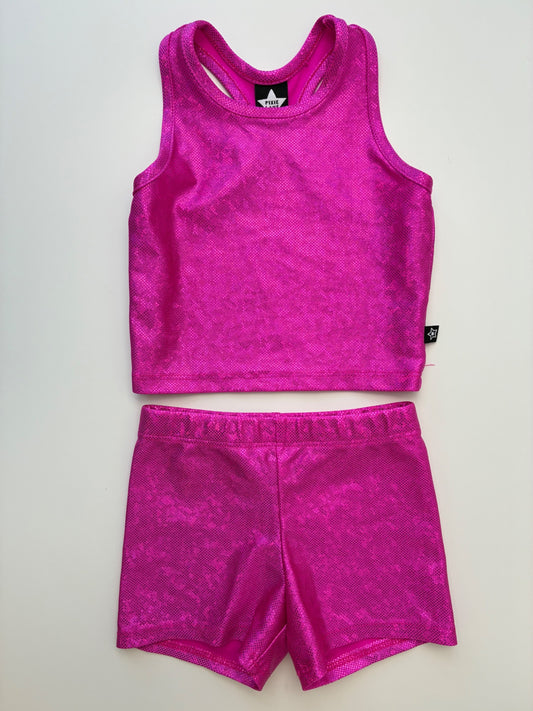 Pixie Lane 2 Piece Ensemble - Pink Metallic Racerback + Tumble Shorts | size 4T
