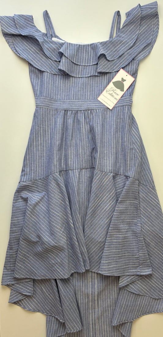Rare Editions Dress - Blue Pin Stripe Cold Shoulder Maxi | size 14