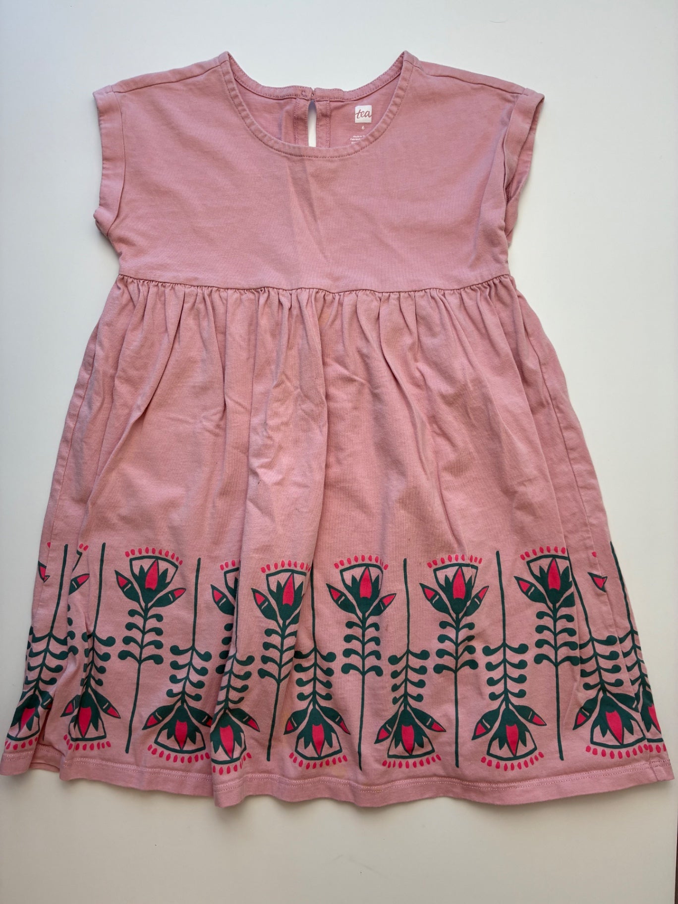 Tea Dress - Pink Floral Print Short Sleeve | size 6