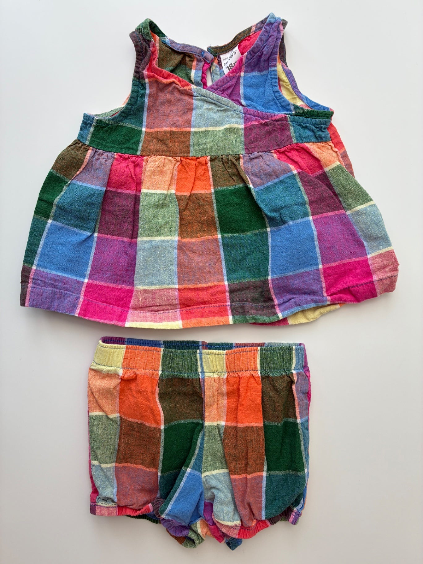 Carter's 2 Piece Ensemble - Multicolor Plaid Top + Bloomers | size 18 Months