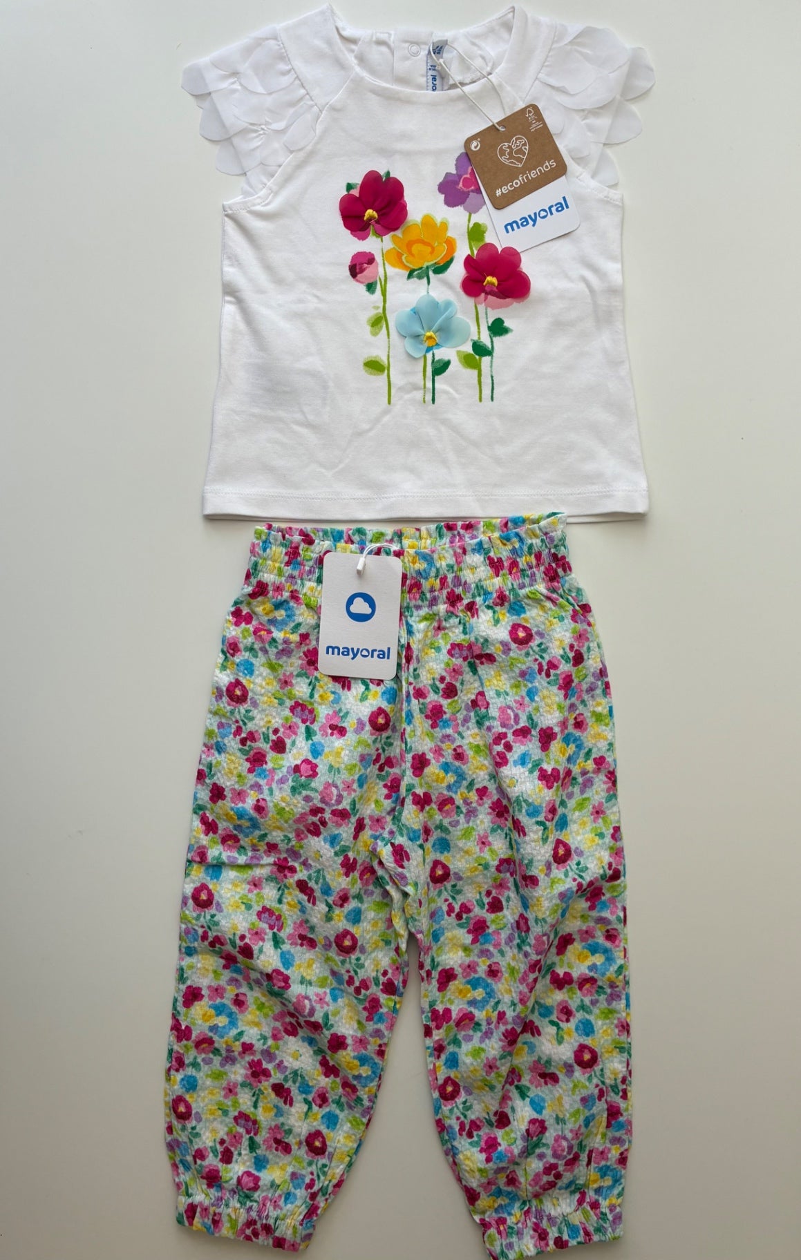 Mayoral 2 Piece Ensemble - Multicolor Floral T-Shirt + Pants | size 24 Months