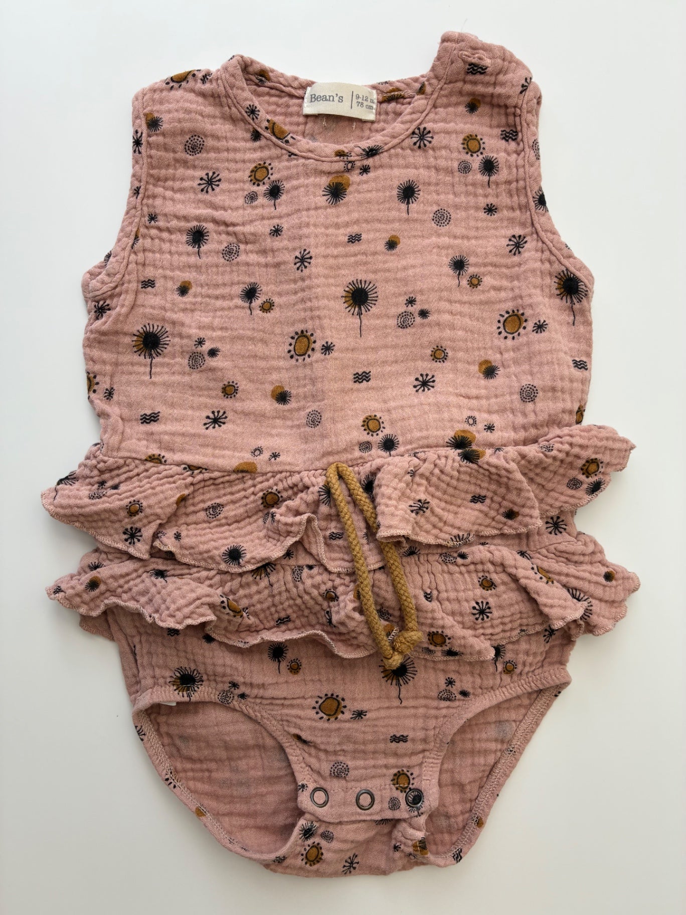 Bean's Onesie - Pink Floral 100% Organic Cotton | size 9 - 12 Months