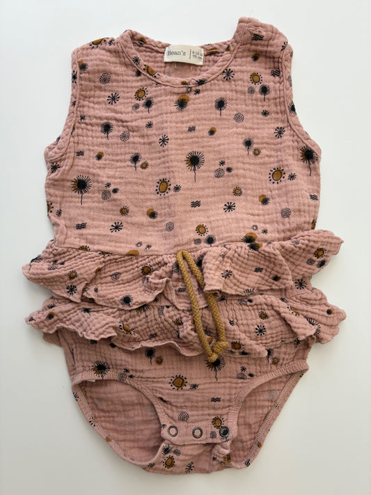Bean's Onesie - Pink Floral 100% Organic Cotton | size 9 - 12 Months