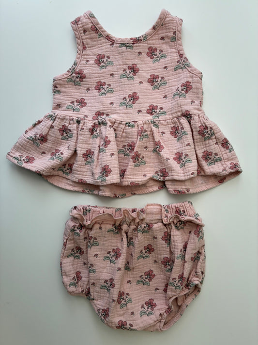 Quincy Mae 2 Piece Ensemble - Pink Floral Top + Bloomers | size 18 - 24 Months