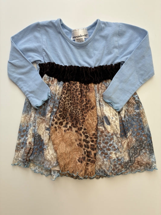Area Code 407 Dress - Blue Velvet + Animal Print Lace | size 12 Months
