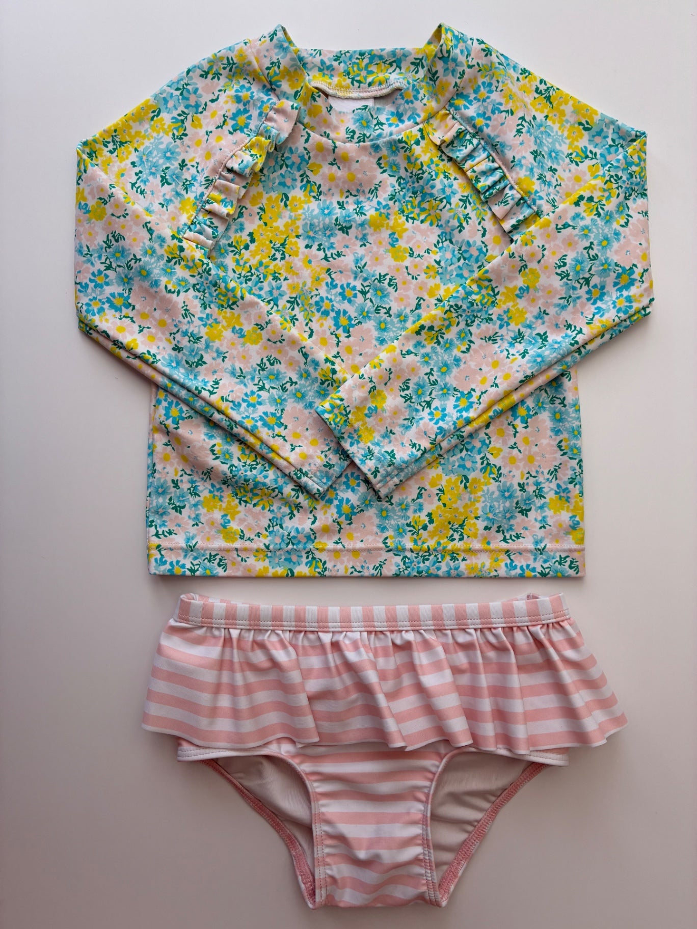 Tucker + Tate Swimsuit - Multicolor Floral Rash Guard + Striped Bottoms | size 18 Months