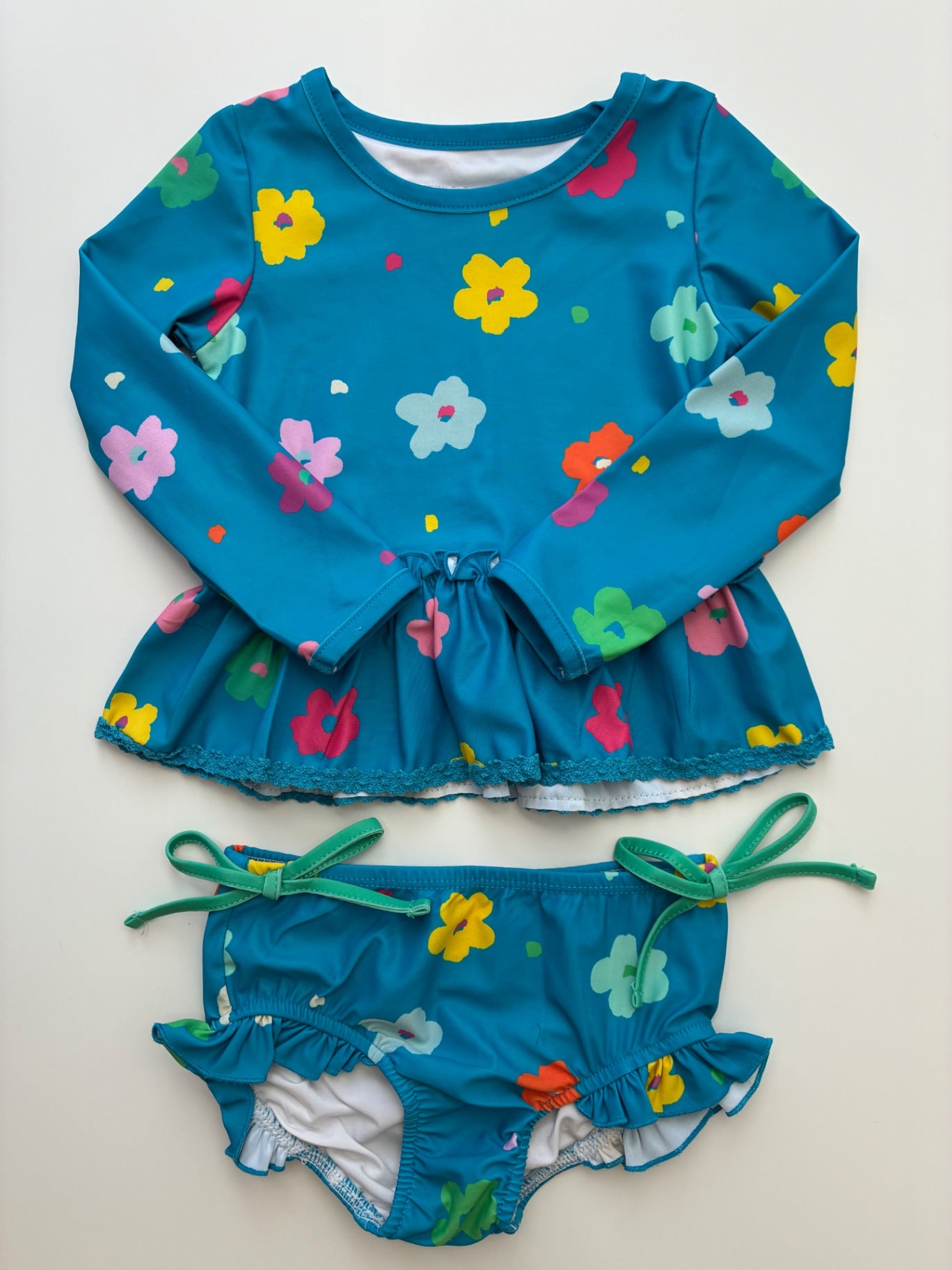 Sweet Honey Swimsuit - Blue Floral Rash Guard + Bottoms | size 2T