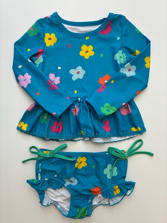 Sweet Honey Swimsuit - Blue Floral Rash Guard + Bottoms | size 2T