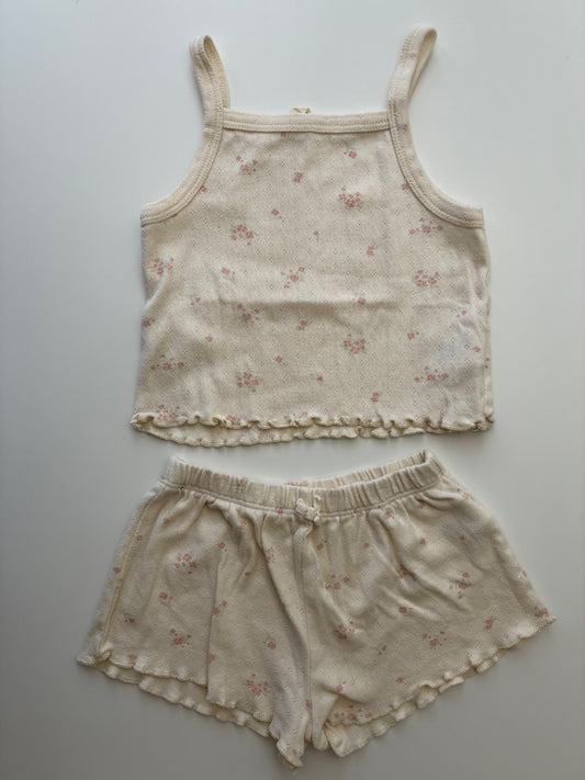 Quincy Mae 2 Piece Ensemble - Cream Pointelle Knit Tank Top + Shorts | size 18 - 24 Months