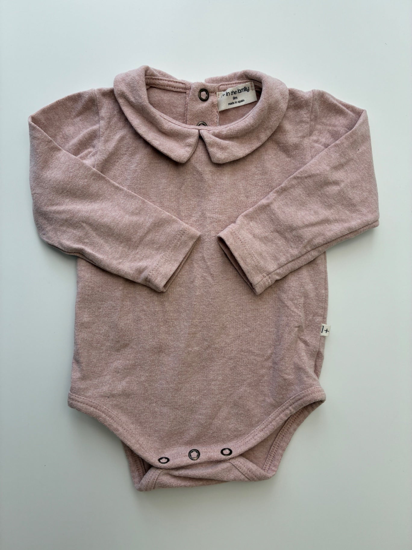 1+ in the family Onesie - Pink Long Sleeve + Collar | size 9 Months