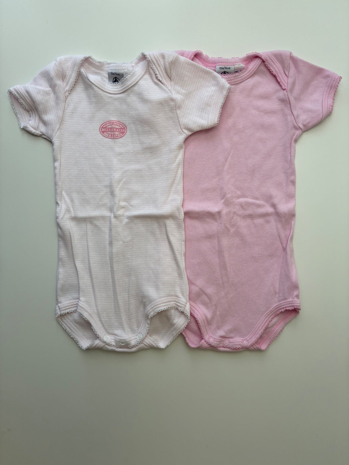 Petit Bateau Onesie - Pink Bodysuits Set of 2 | size 12 Months