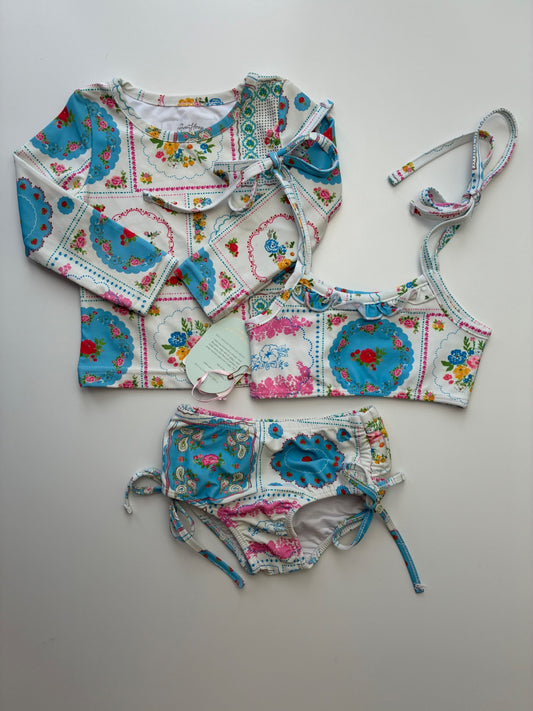 Sweet Honey Swimsuit - Multicolor Floral Rash Guard + Bikini | size 18 Months