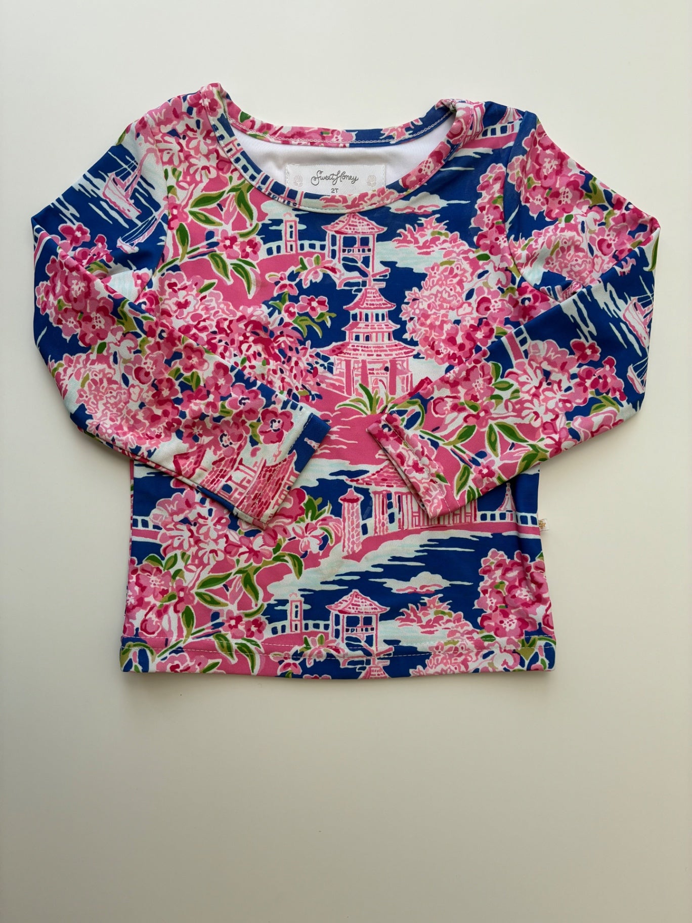 Sweet Honey Swimsuit - Pink Floral Toile Rash Guard | size 2T