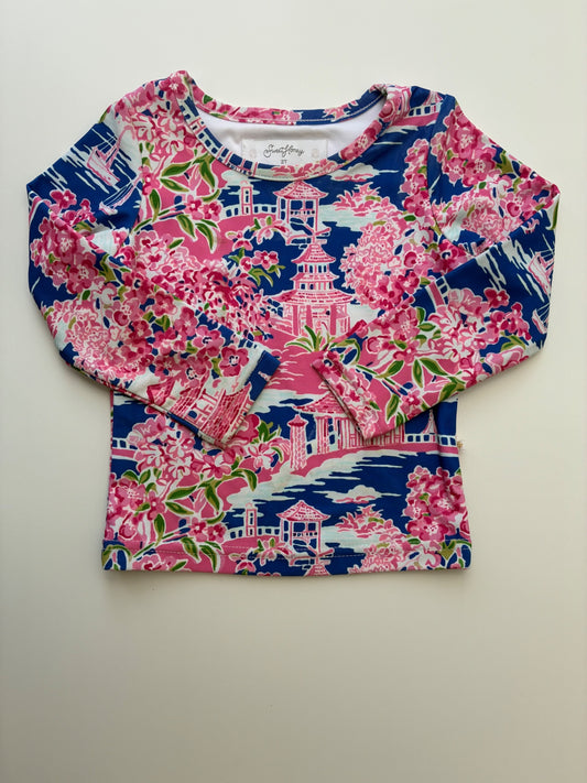 Sweet Honey Swimsuit - Pink Floral Toile Rash Guard | size 2T