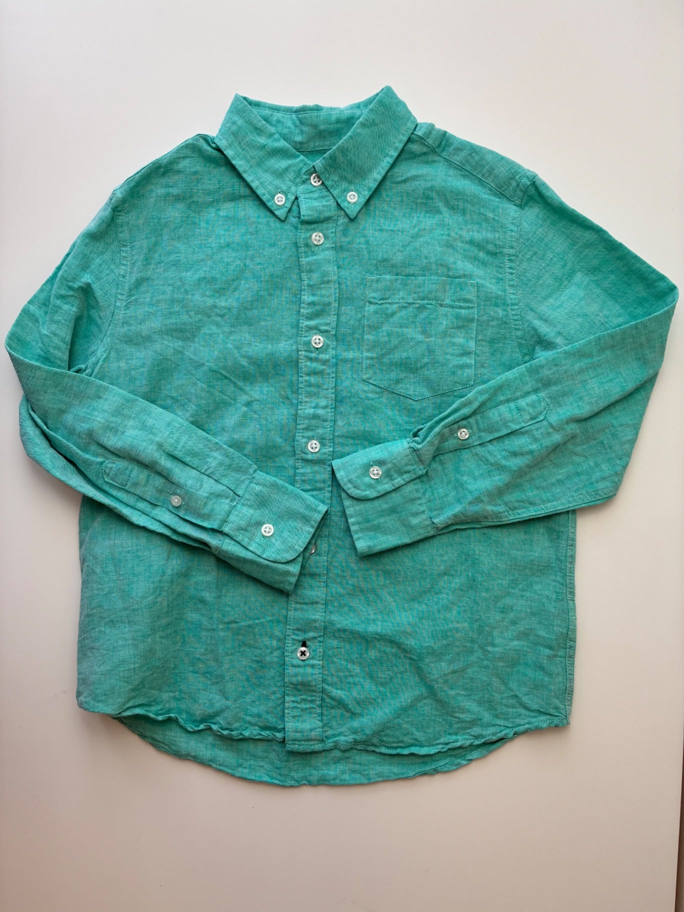Crewcuts Shirt - Green Linen Blend Button Down | size 8