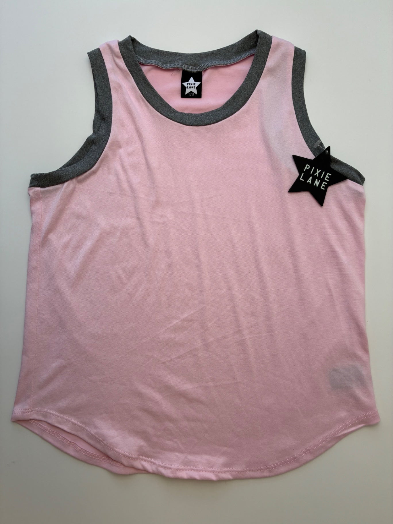 Pixie Lane Tank Top - Pink Gray Trim | size 11/12