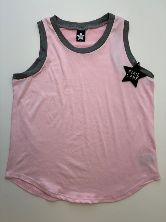 Pixie Lane Tank Top - Pink Gray Trim | size 11/12