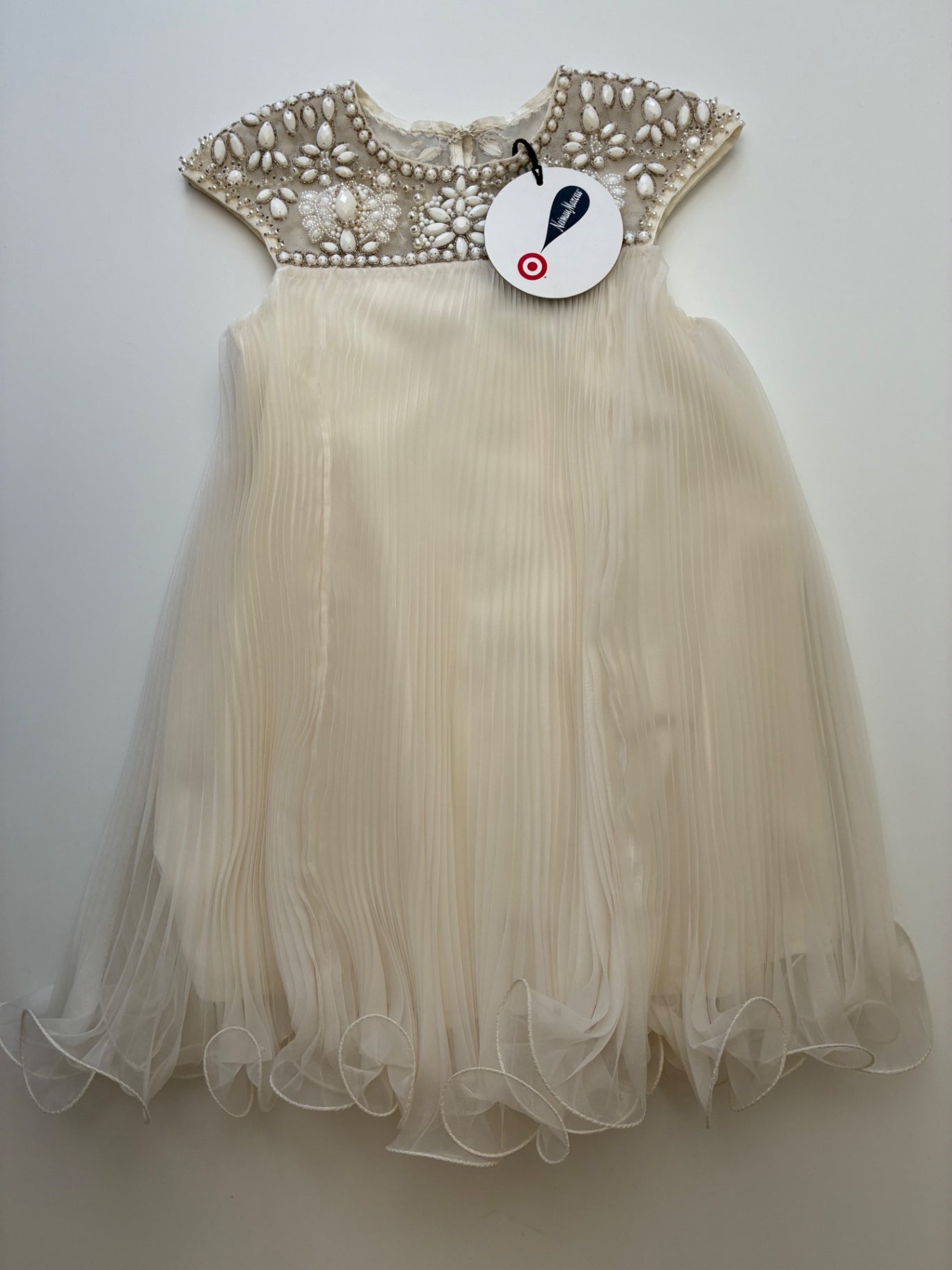 Marchesa Dress - White Hand Beaded Pleated Tulle | size 4T/5T