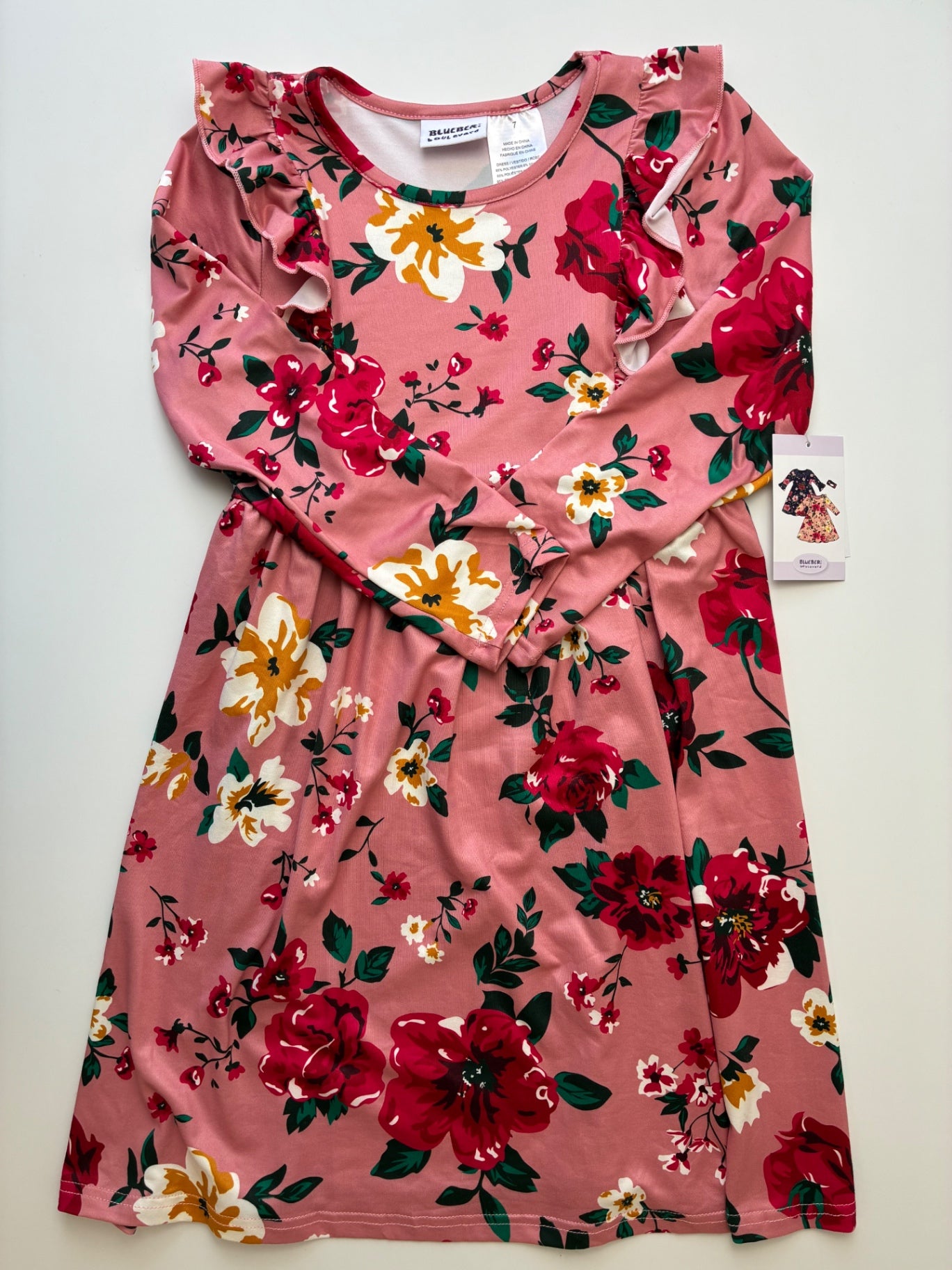 Blueberi Boulevard Dress - Pink Floral Long Sleeve | size 7