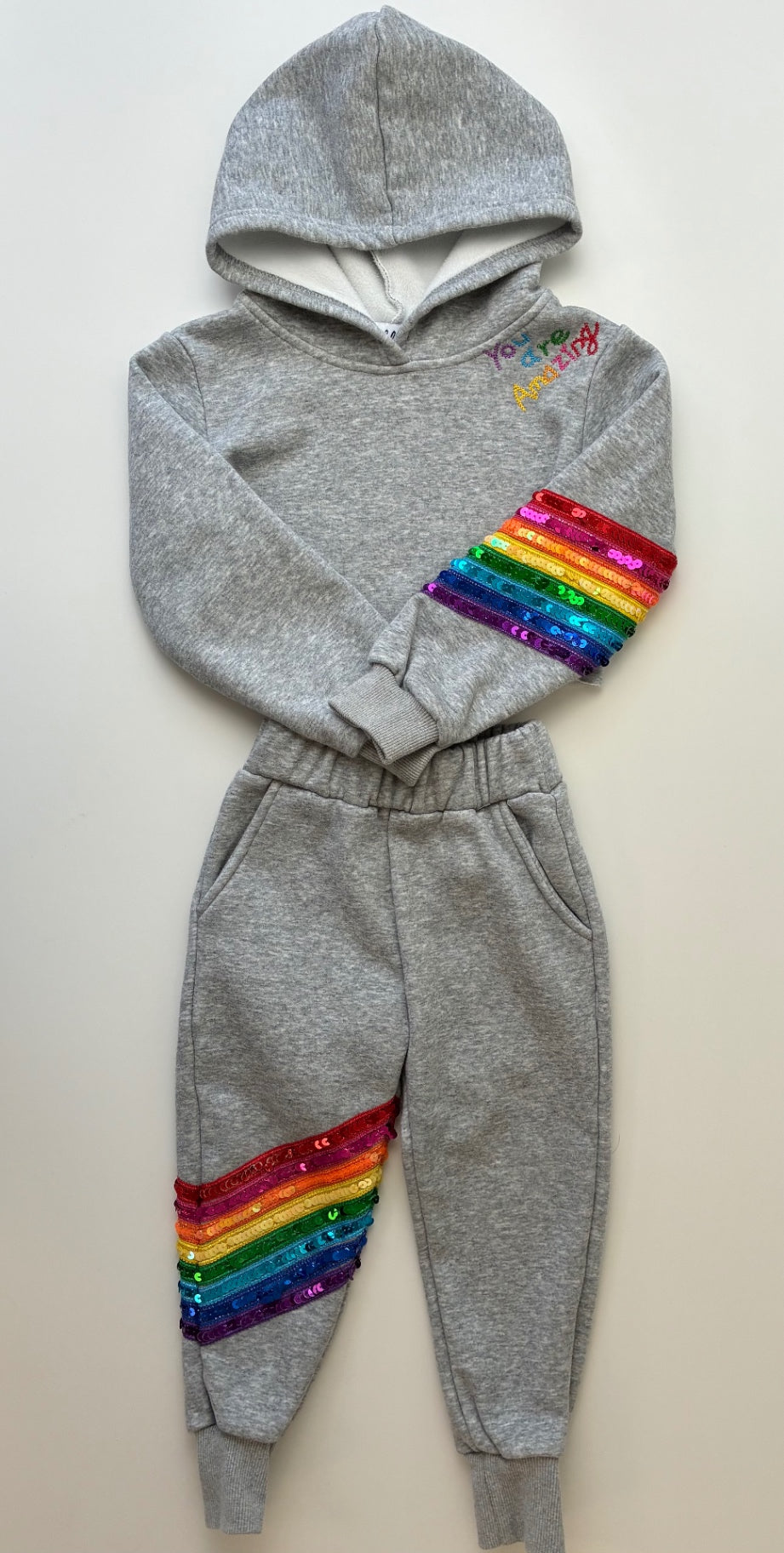 Lola & The Boys 2 Piece Ensemble - Gray Sequin Cropped Hoodie + Joggers | size 2T