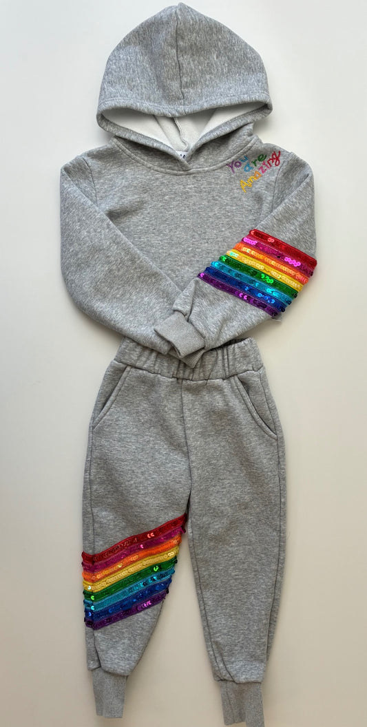 Lola & The Boys 2 Piece Ensemble - Gray Sequin Cropped Hoodie + Joggers | size 2T