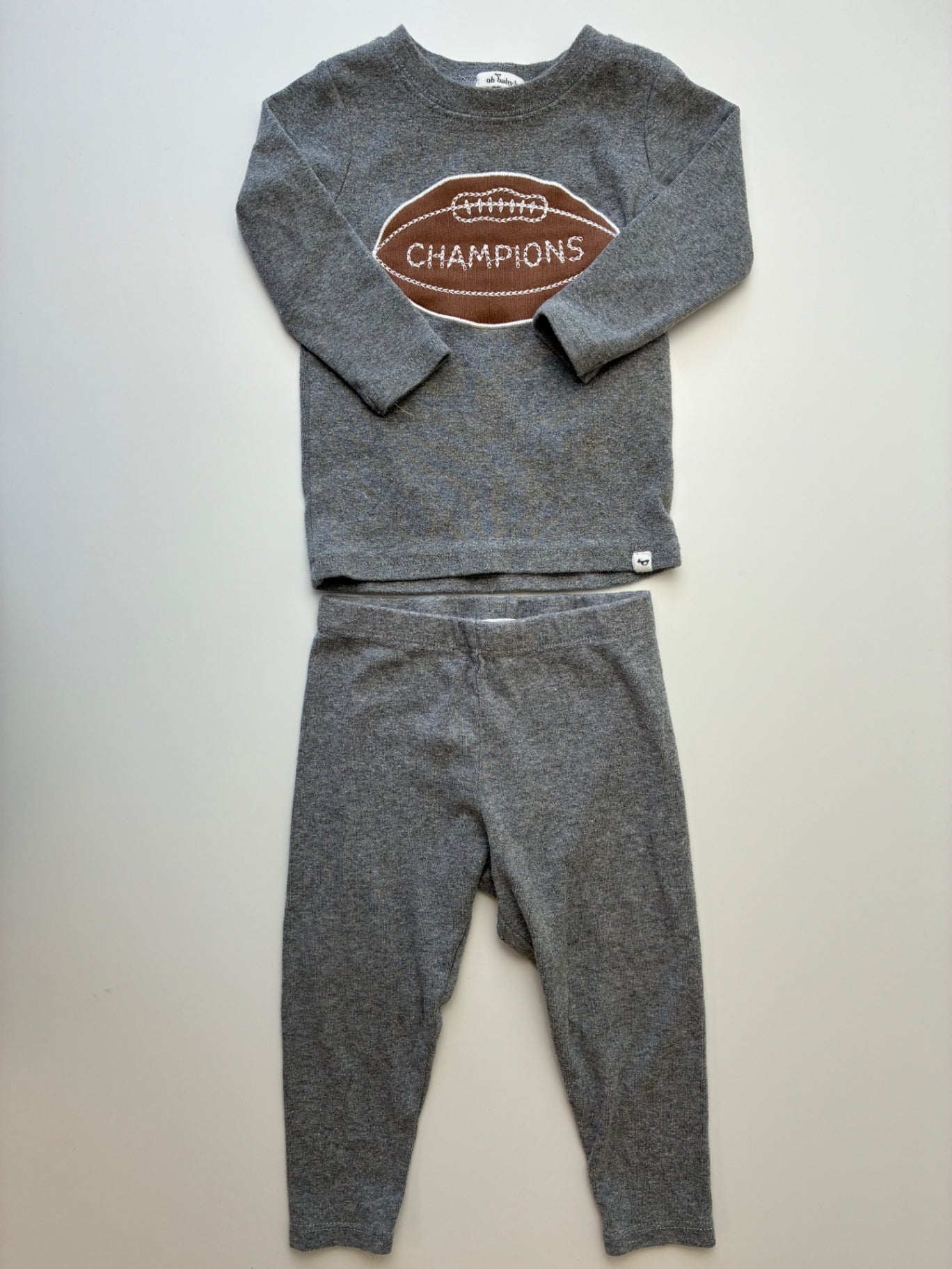 Oh Baby 2 Piece Ensemble - Gray Football Long Sleeve + Leggings | size 6 - 12 Months