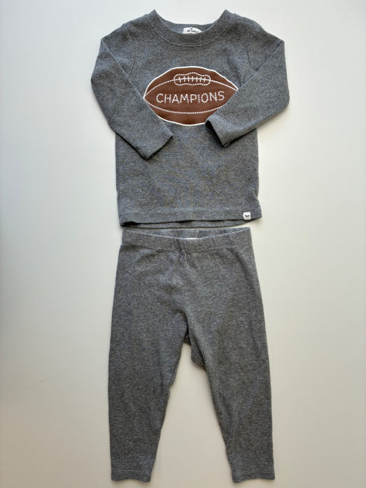 Oh Baby 2 Piece Ensemble - Gray Football Long Sleeve + Leggings | size 6 - 12 Months