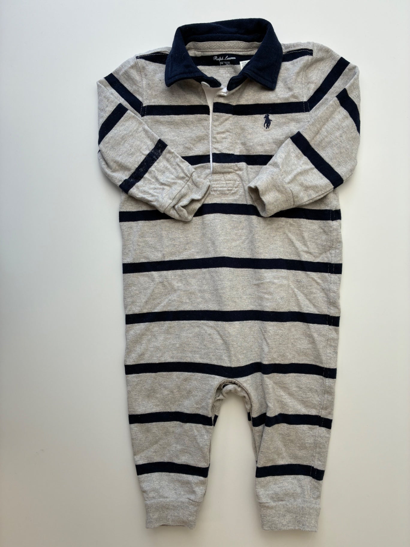 Ralph Lauren Onesie - Gray Striped Polo | size 9 Months