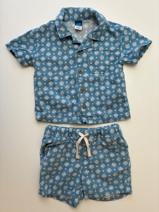 Old Navy 2 Piece Ensemble - Blue Button Up + Shorts | size 6 - 12 Months