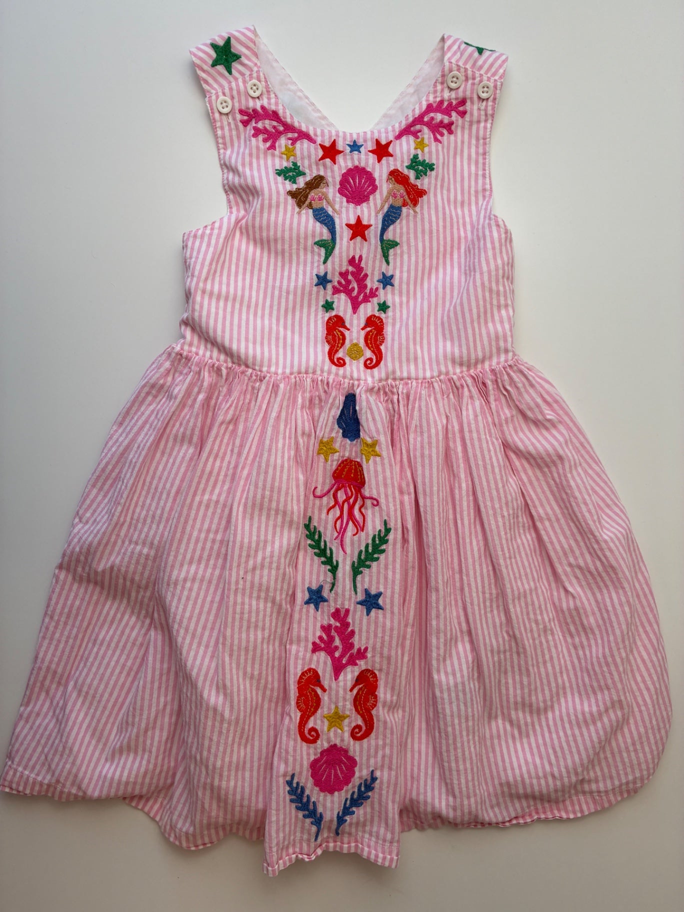 Mini Boden Dress - Pink Striped + Embroidered Mermaid | size 6/7