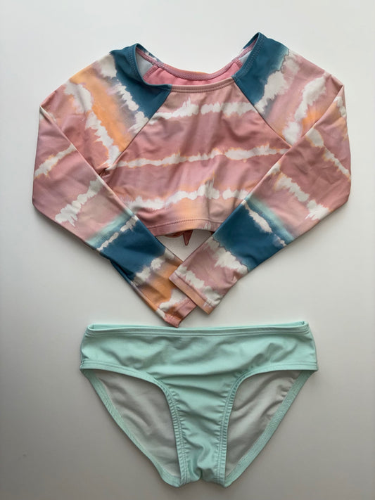 Harper Canyon Swimsuit - Multicolor Tie Dye Long Sleeve Bikini Top + Bottoms | size 7