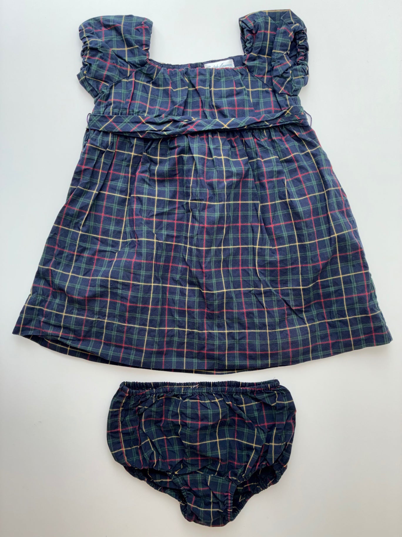 Ralph Lauren Dress - Navy Blue Plaid + Bloomers | size 9 Months