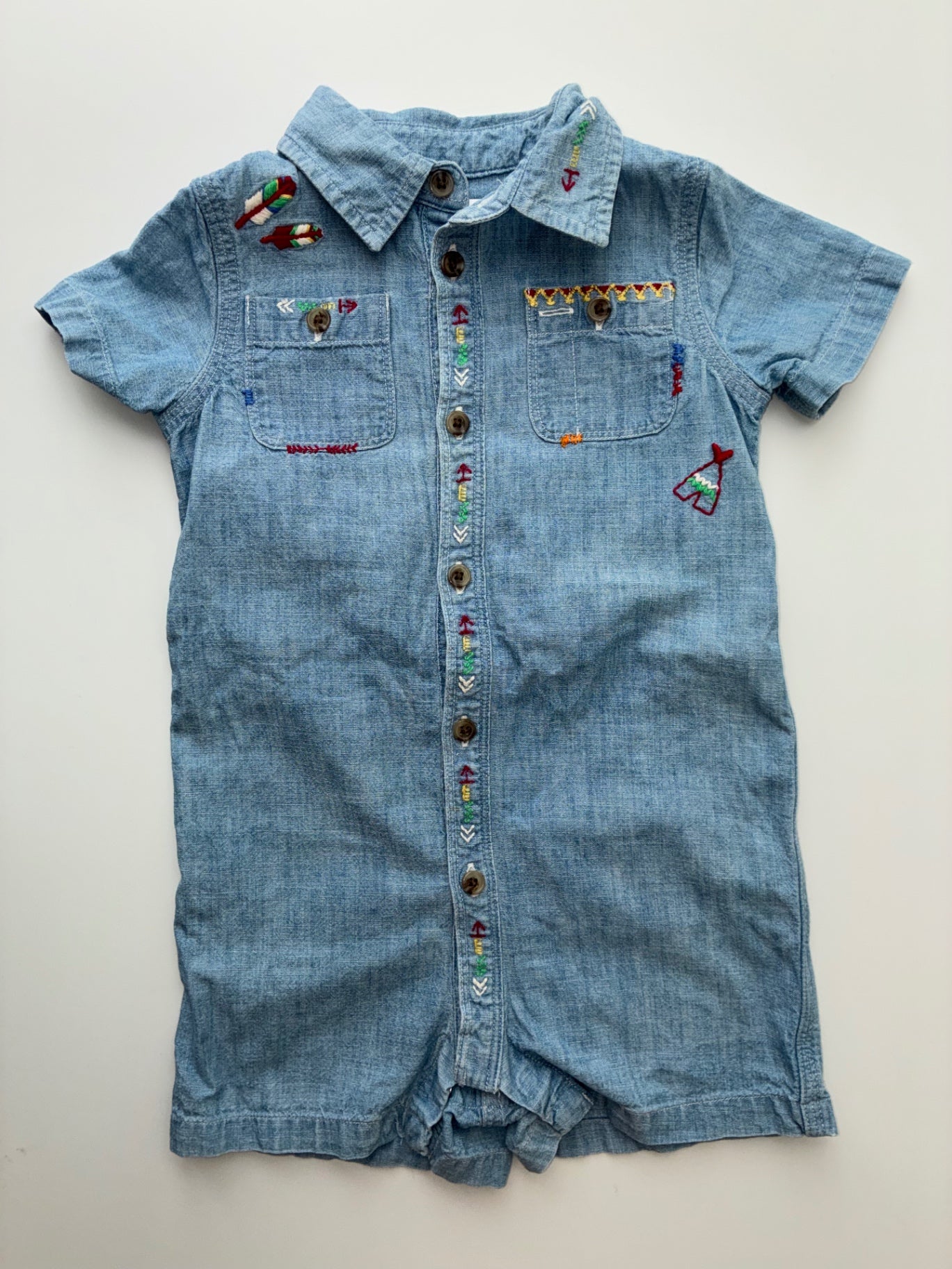Ralph Lauren Onesie - Blue 100% Cotton Embroidered Chambray | size 9 Months